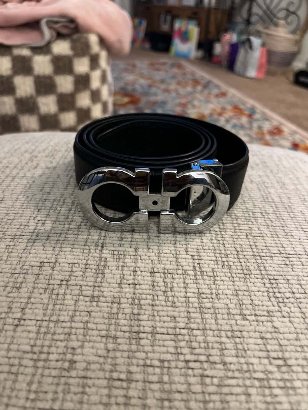 Salvatore Ferragamo Reversible Double Gancini Buckle Leather Belt Black